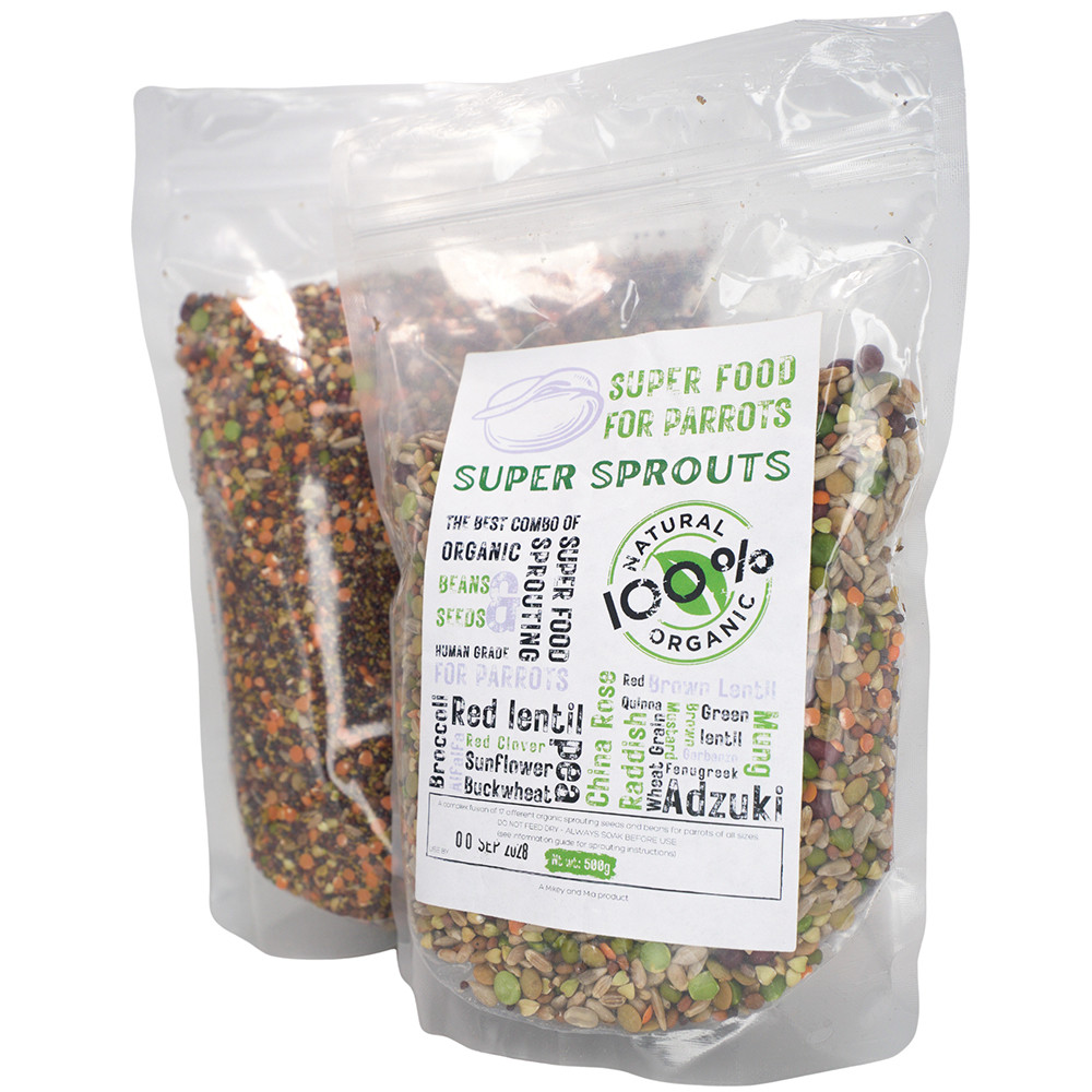 An image of Mikey & Mia Super Sprouts Organic Parrot Food 1Kg