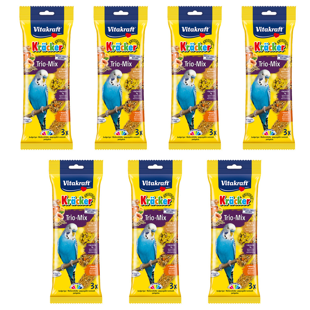 An image of Vitakraft Budgie Treat Sticks Triple Pack with Honey, Egg and Apricot and Fig Ca...