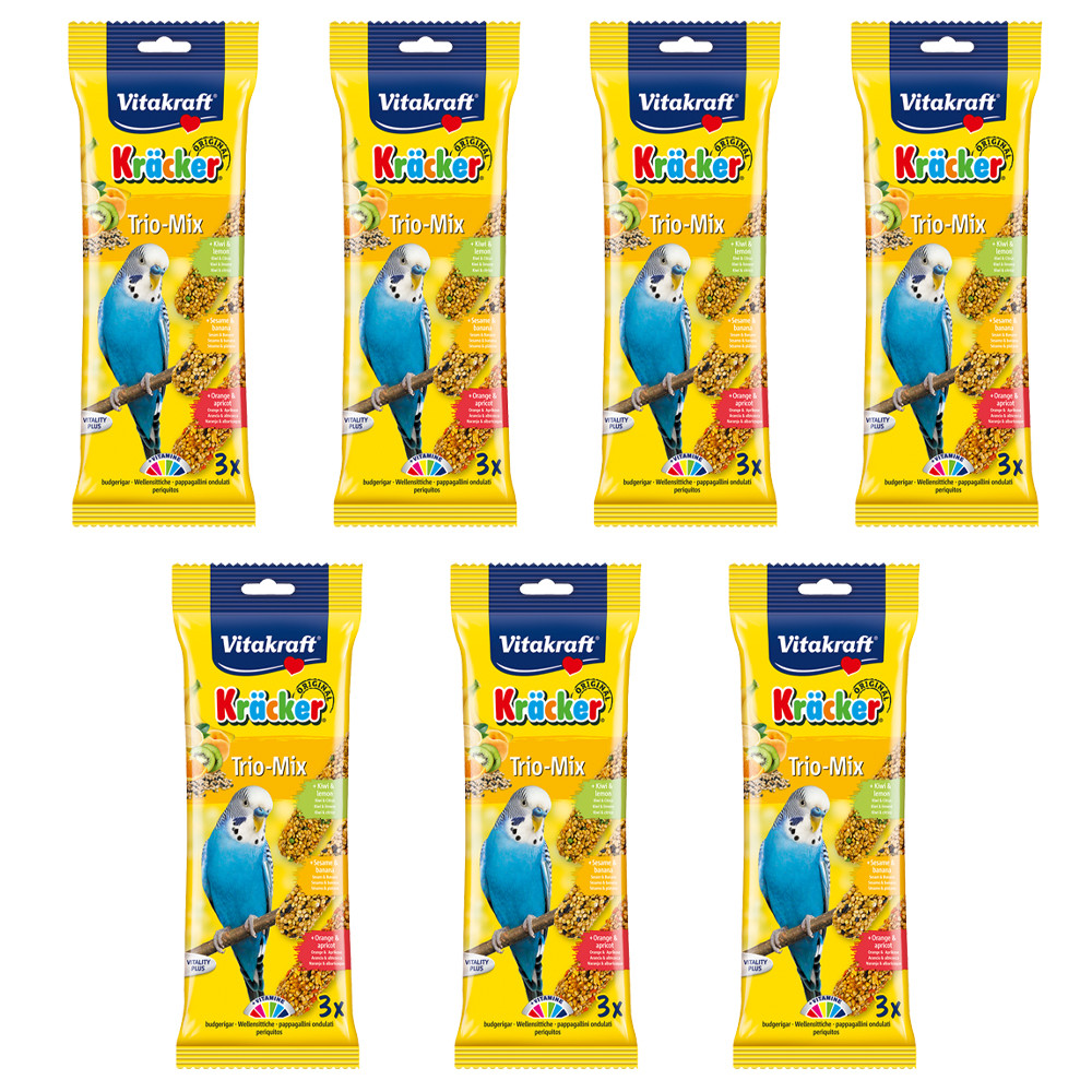 An image of Vitakraft Budgie Treat Sticks Triple Pack with Orange, Kiwi and Sesame and Banan...