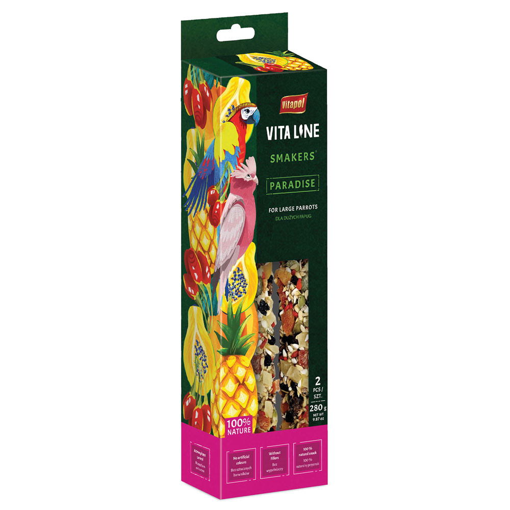 An image of Vitapol Vitaline Twinpack Smaker Parrot Treat Stick Tropical Paradise