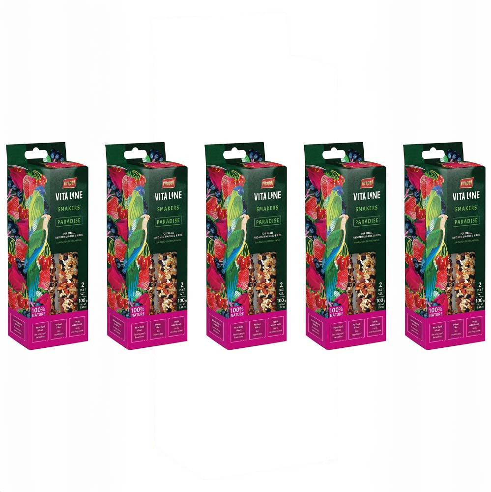 An image of Case of 5 Vitapol Vitaline Twinpack Smaker Small Parrot Treat Stick Strawberry