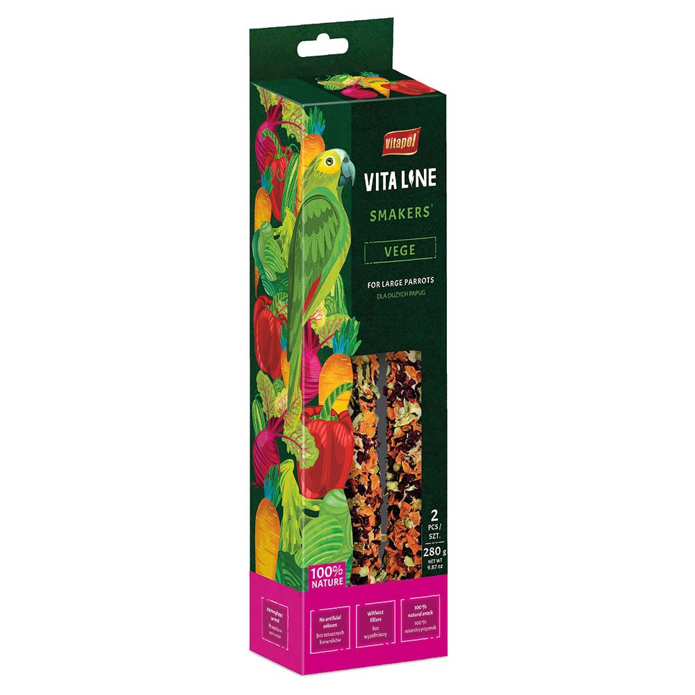 An image of Vitapol Vitaline Twinpack Smaker Parrot Treat Stick Vegetable