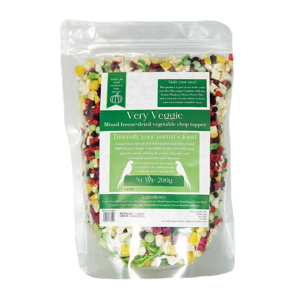 An image of Mikey & Mia Very Veggie Freeze Dried Parrot Food 200g