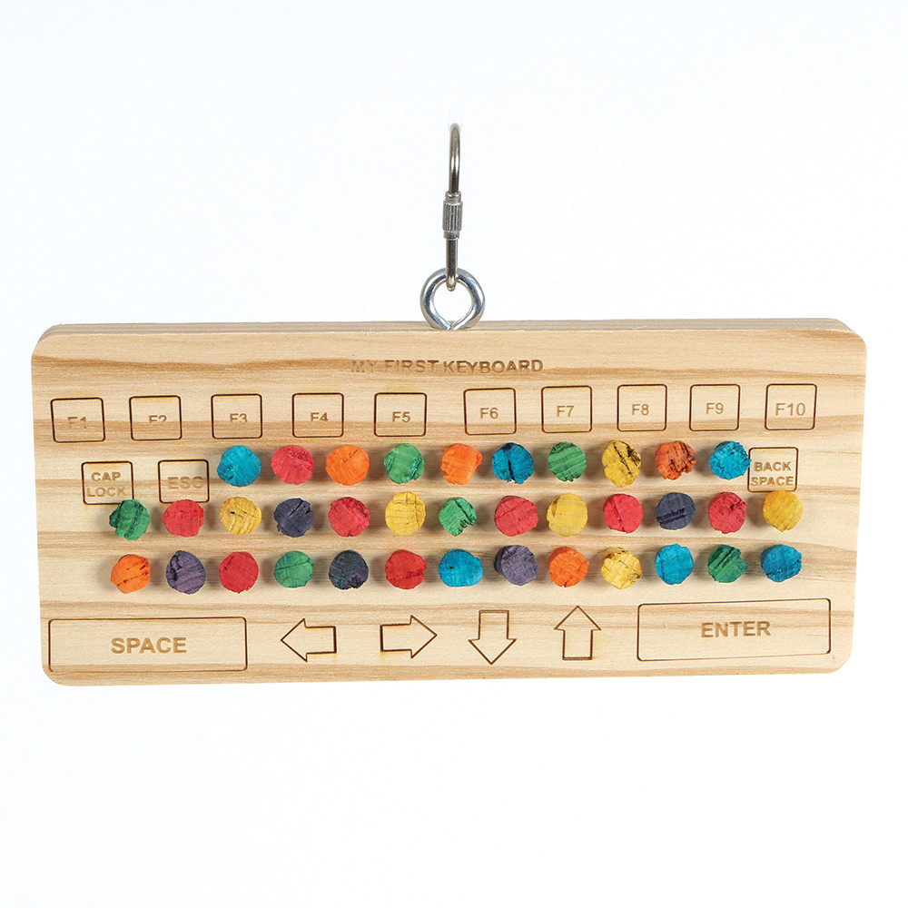 An image of Keyboard Chewable Wood and Cork Parrot Toy