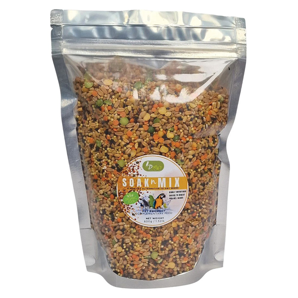 An image of Polly's Organic Soak n Mix Blend Parrot Food 600g