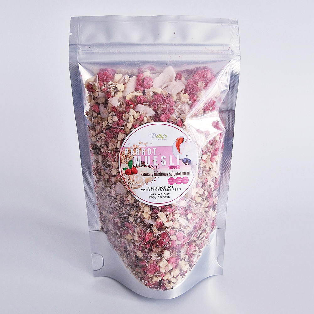 An image of Polly's Sprouted Topper Muesli Parrot Food 170g