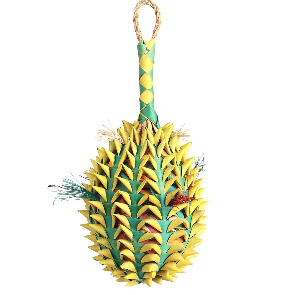 An image of Pineapple Pinata Extra Large Natural Woven Palm Leaf Parrot Toy