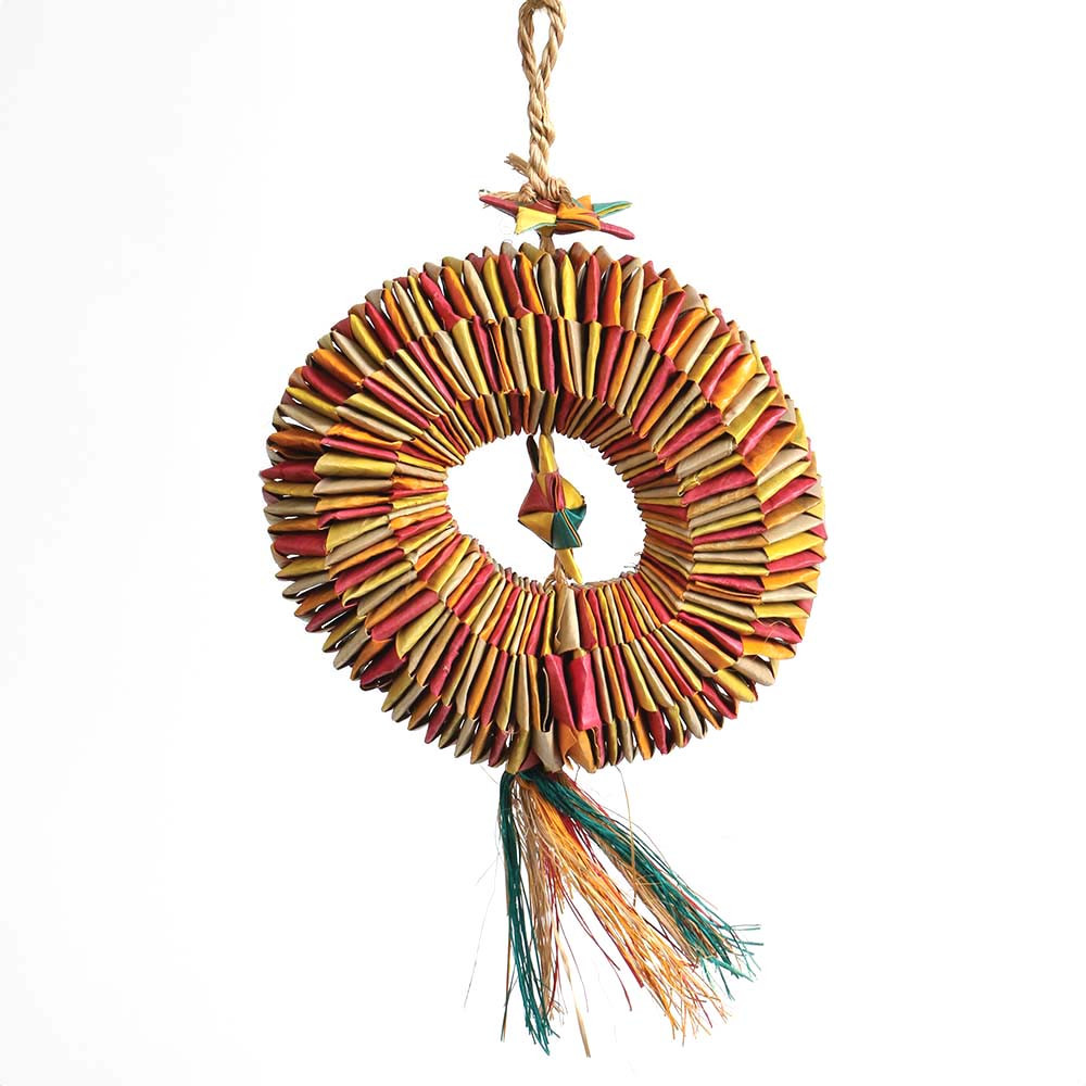 An image of Bird Tire With Star Large Natural Woven Palm Leaf Parrot Toy