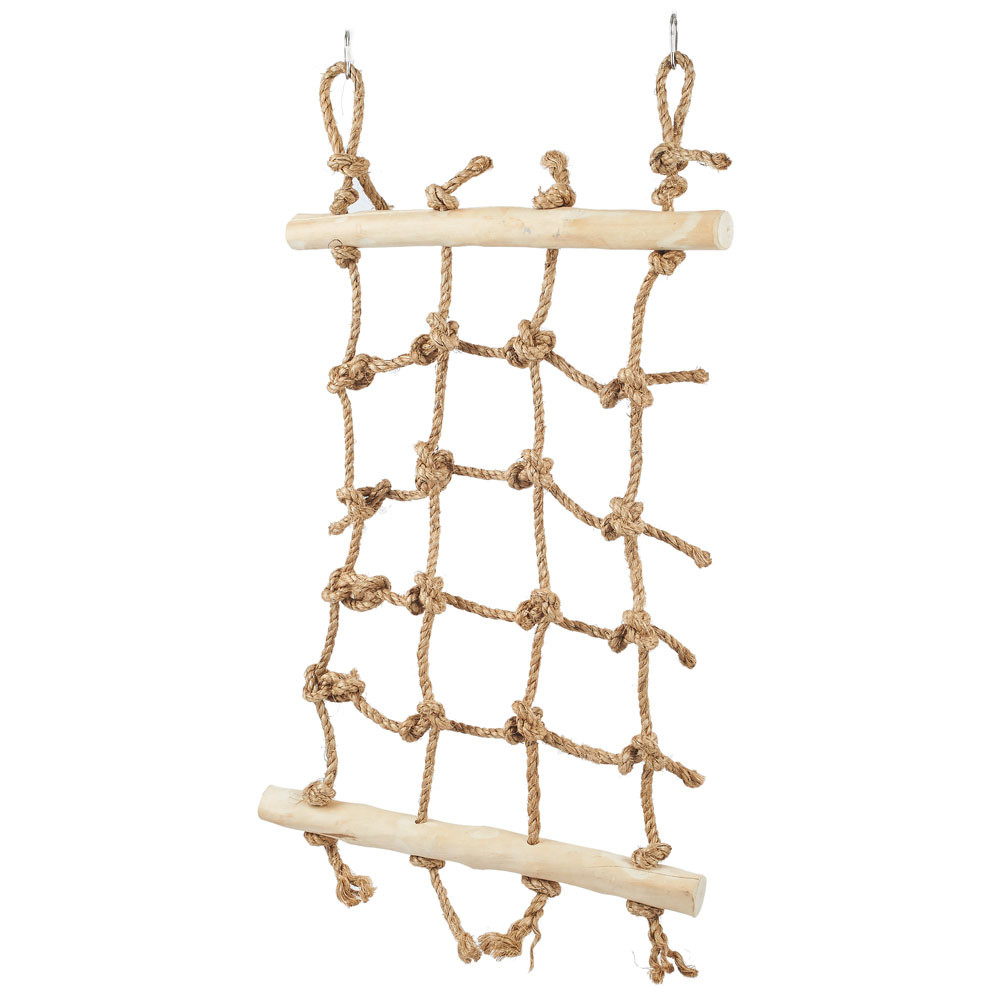 An image of Java Wood and Sisal Rope Climbing Net Parrot Toy - Medium
