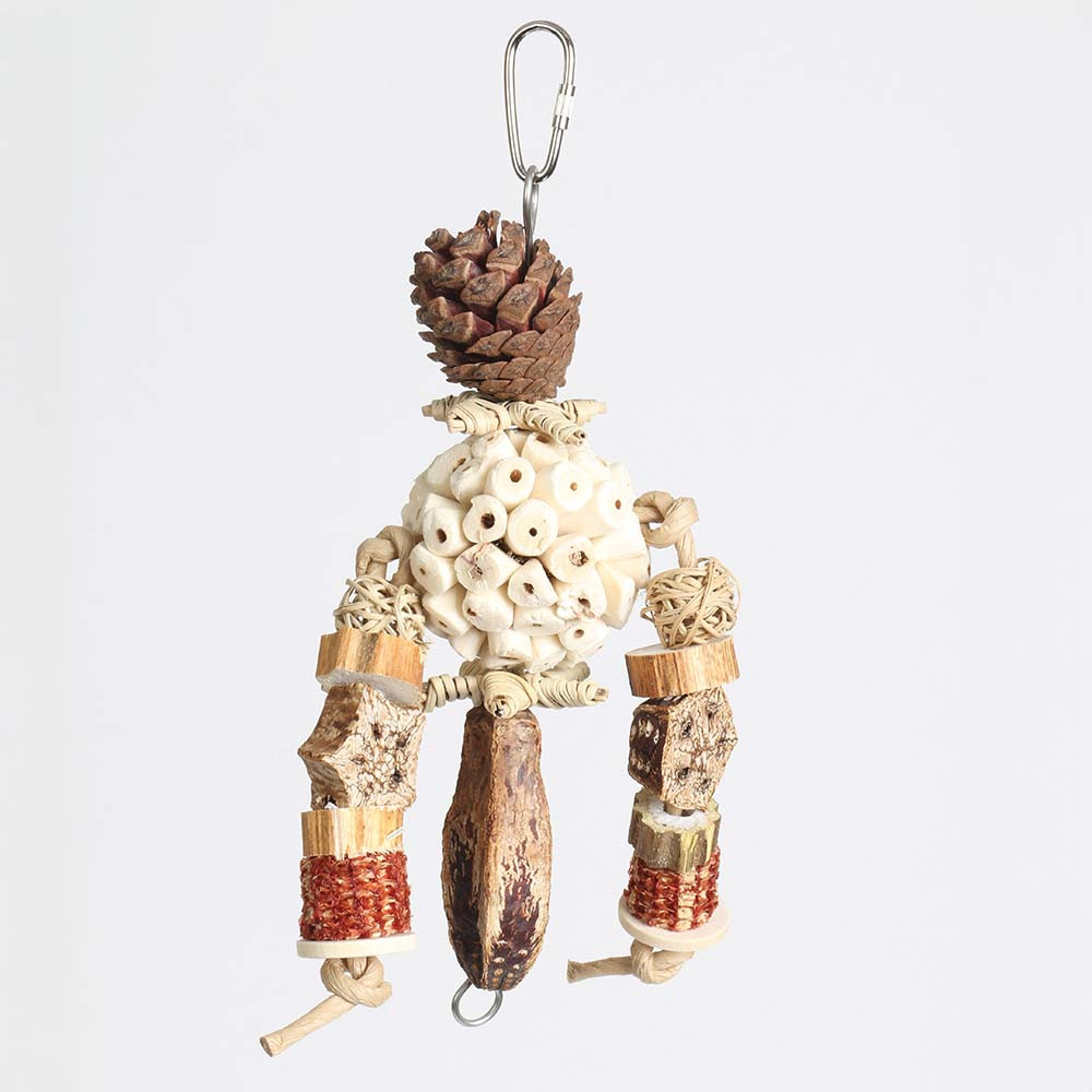 An image of Forest Puppet Sola Ball and Mahogany Pod Natural Parrot Toy