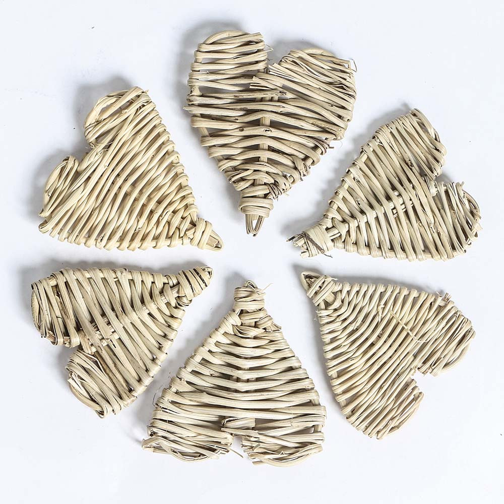 An image of Pack of 6 Small Woven Vine Hearts Parrot Toy Making Parts