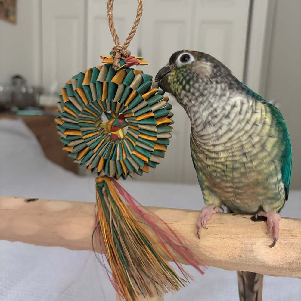 An image of Bird Tire With Star Small Natural Woven Palm Leaf Parrot Toy