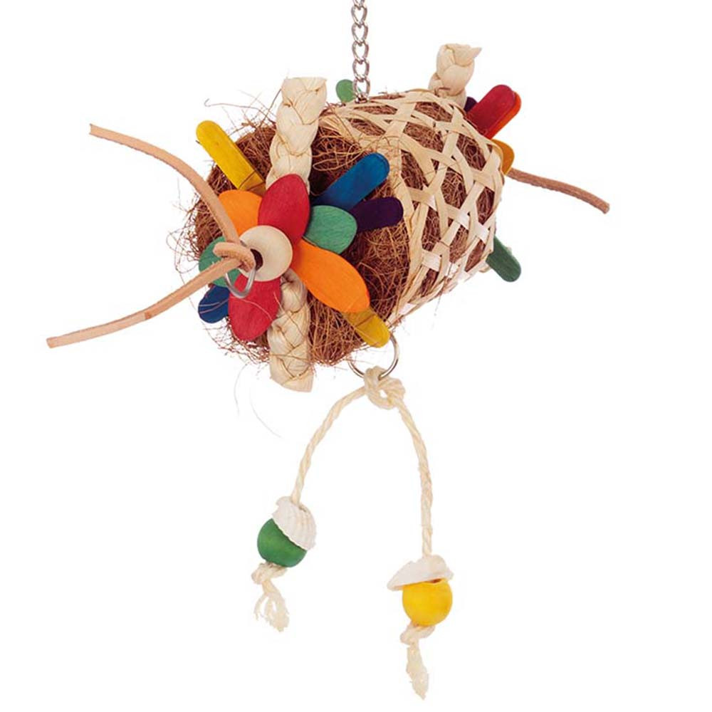An image of Sidewinder Coco Barrel Foraging Parrot Toy