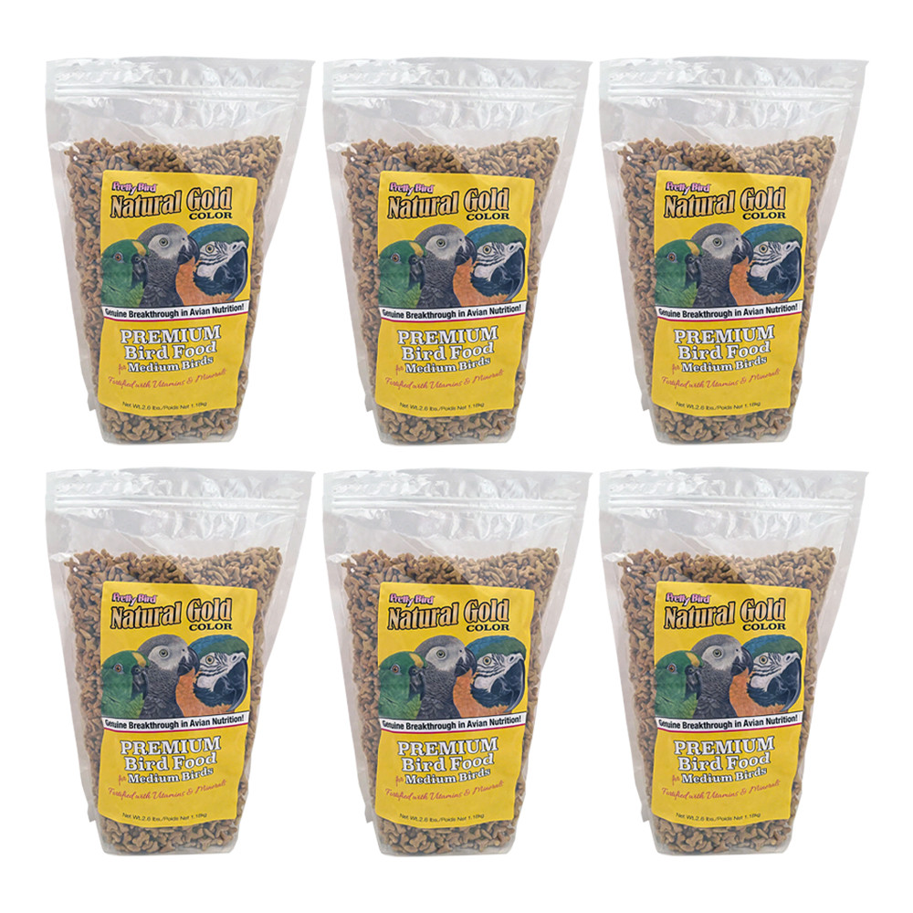 An image of Pretty Bird Natural Gold Large 2.6lb Parrot Food Case of 6