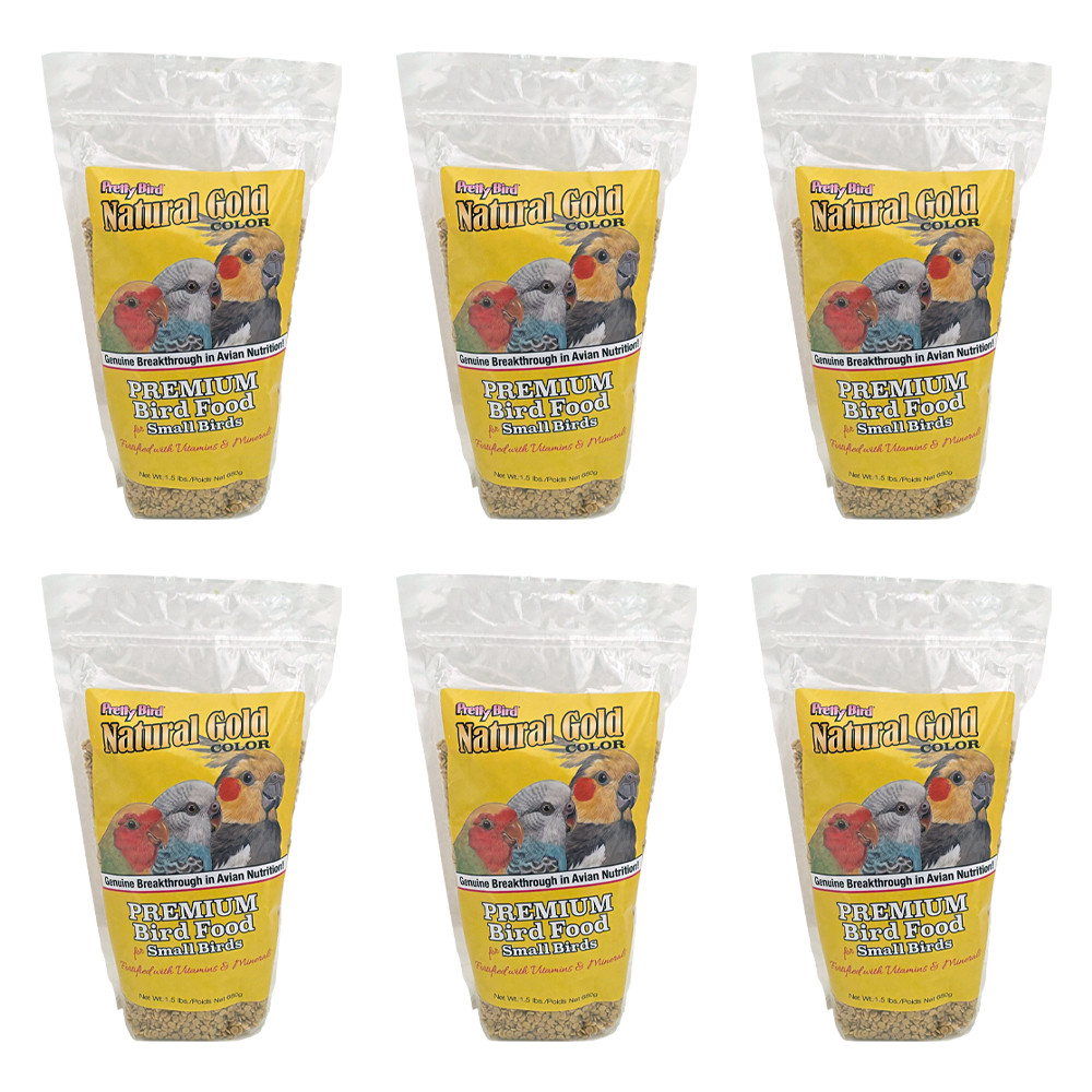 An image of Pretty Bird Natural Gold Small 1.5lb Complete Parrot Food Case of 6