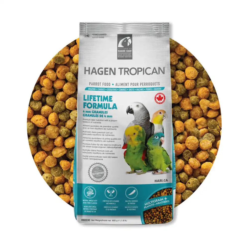 An image of Hari Hagen Tropican Lifetime Formula 4mm Granules Parrot Food 820g