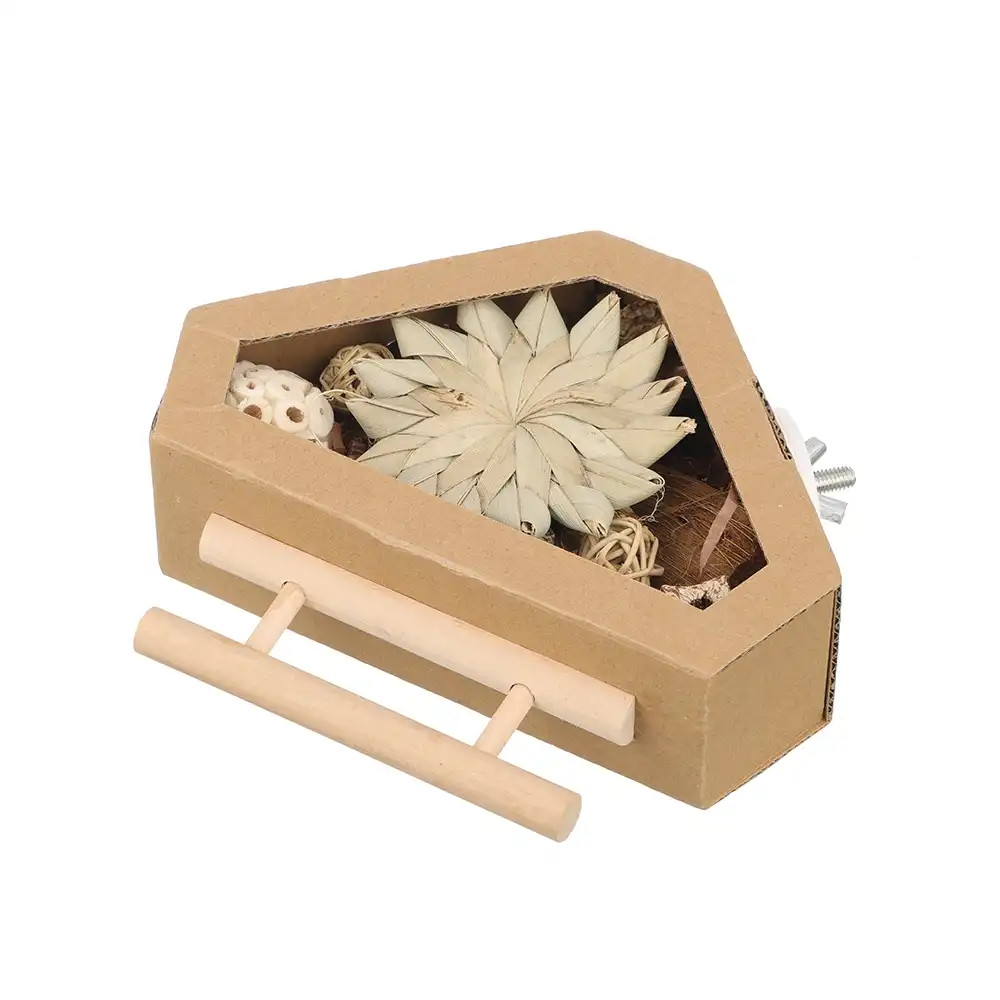 An image of Natural Fun Cage Corner Foraging Box with Perch for Smaller Parrots