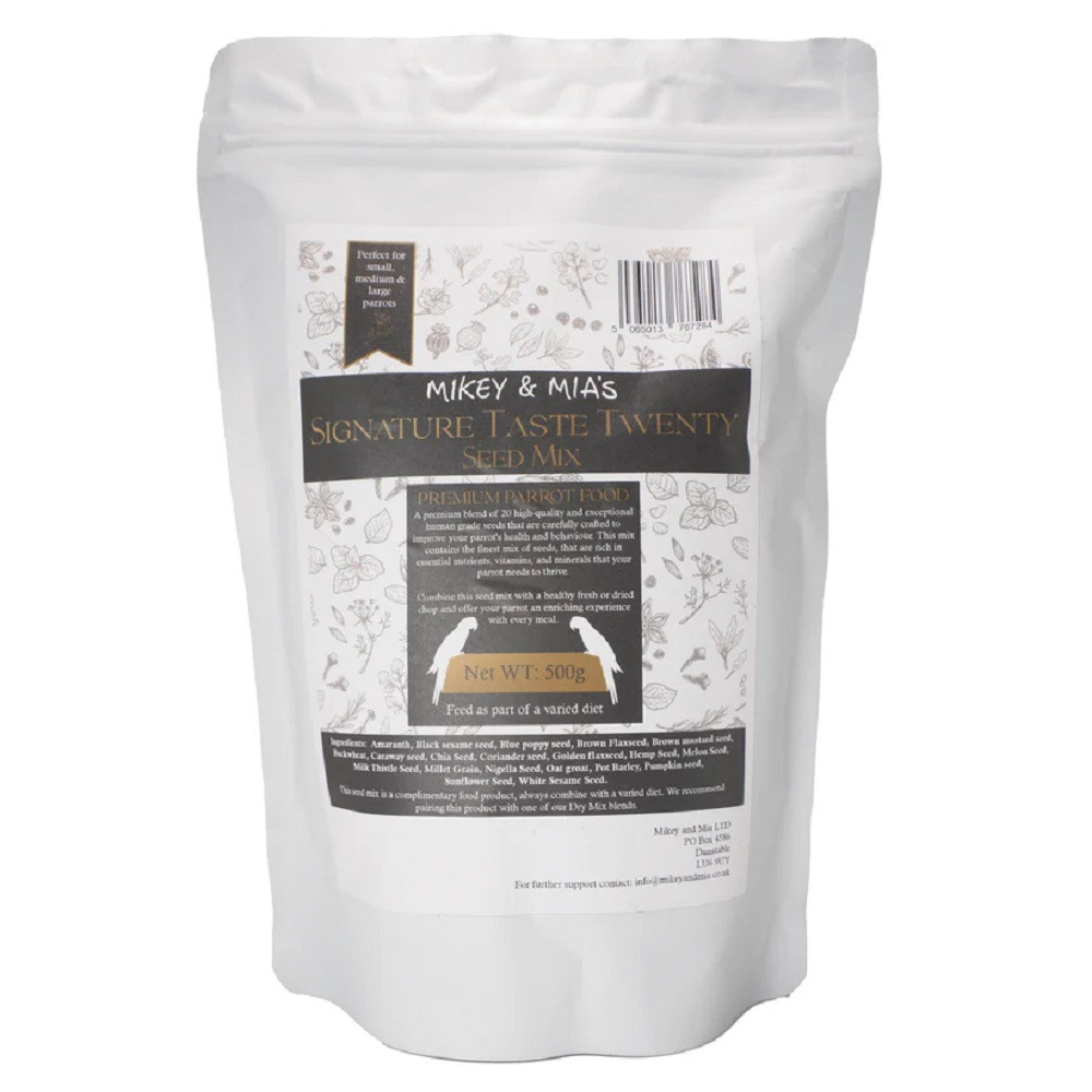 An image of Mikey & Mia Signature Taste Twenty Seed Mix Parrot Food 500g