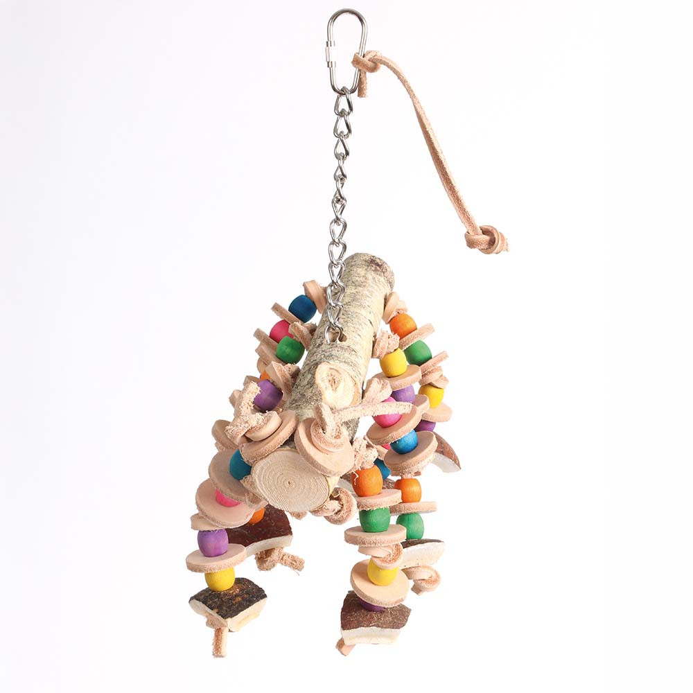 An image of Caterpillar Birch Wood and Leather Parrot Toy