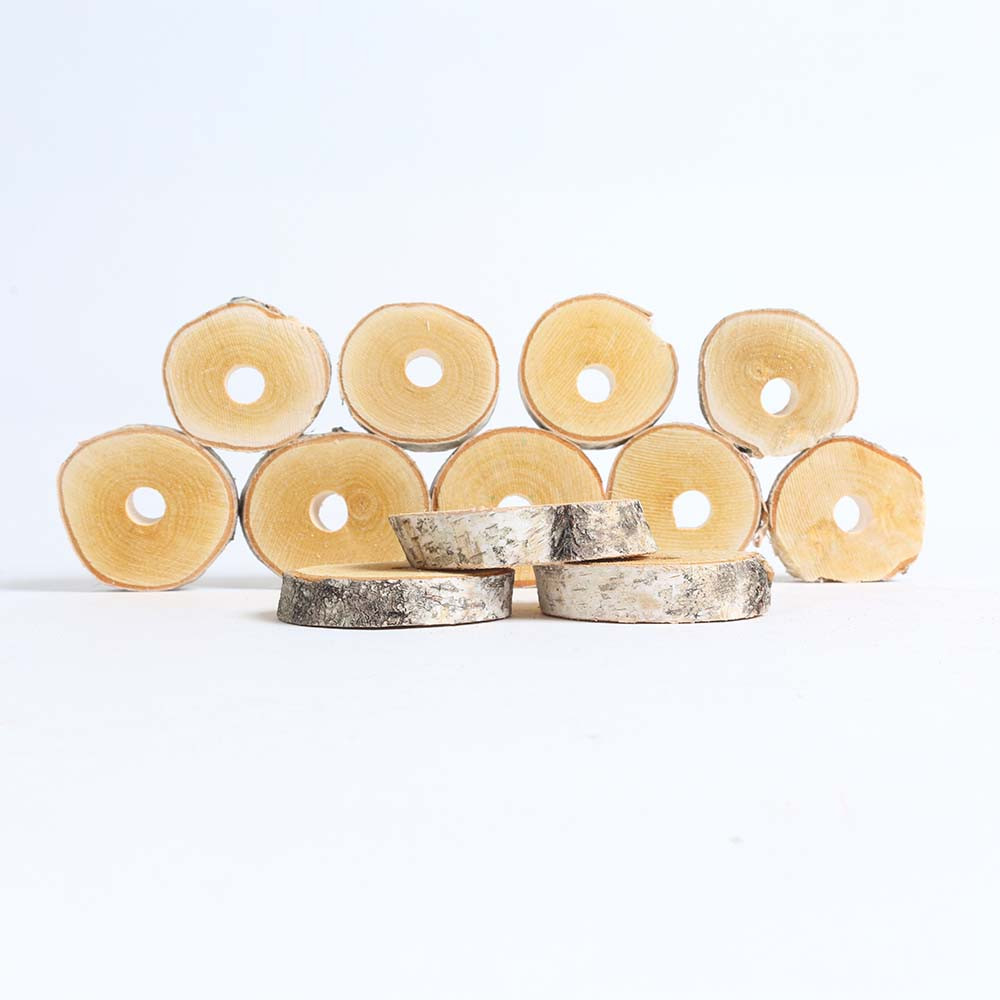 An image of Pack of 12 Medium Birch Wood Wheels Parrot Toy Making Part 6cm Diameter