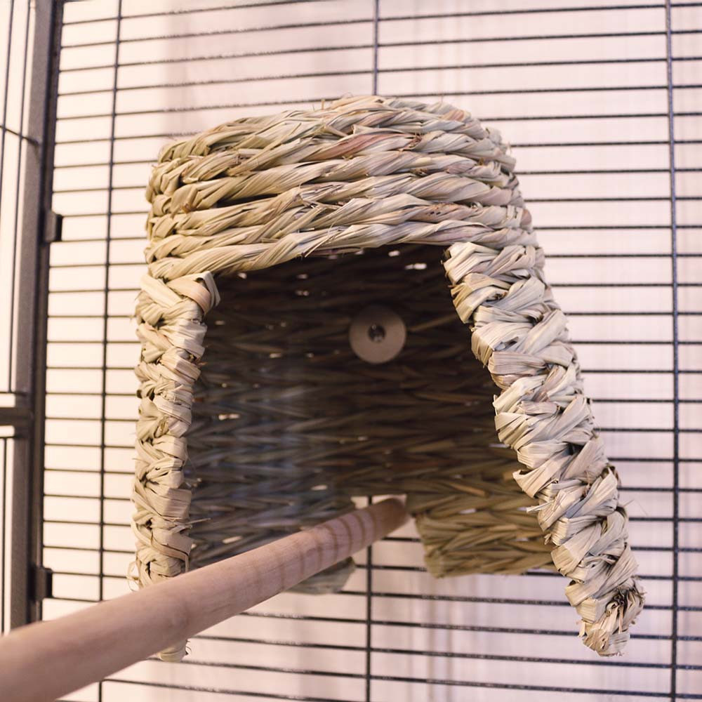 An image of Avian Hut Natural Hideaway Over Perch Parrot Tent Large