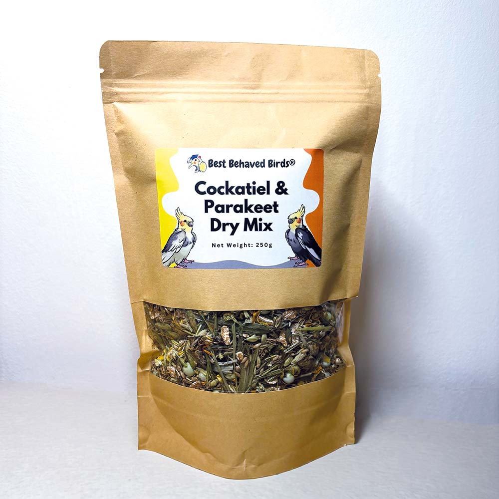 An image of Best Behaved Birds Cockatiel & Parakeet Dry Mix Parrot Food 250g