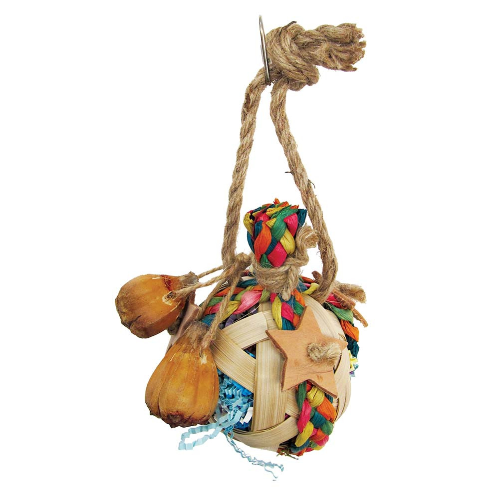 An image of Cheerful Chirpy Sphere Chewable Foraging Parrot Toy