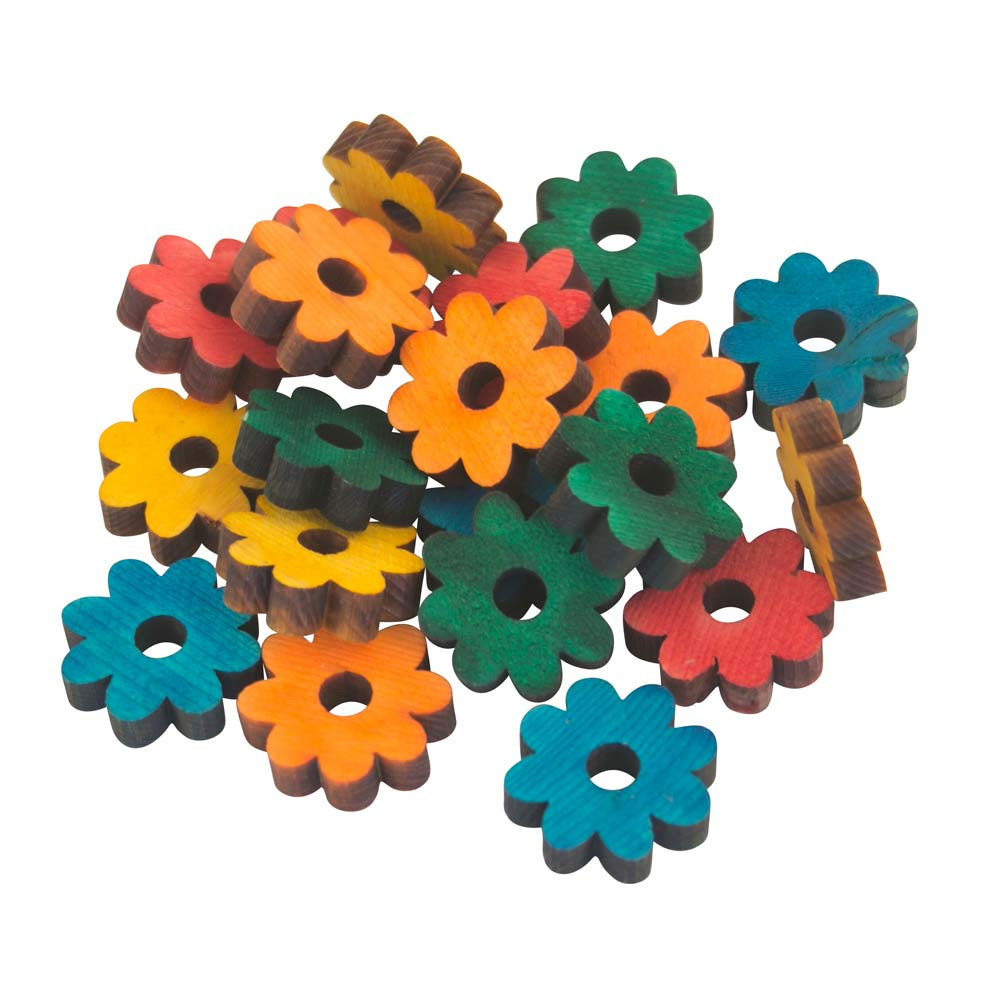 An image of Coloured Pine Wood Daisies - Parrot Toy Parts - 20 Pack