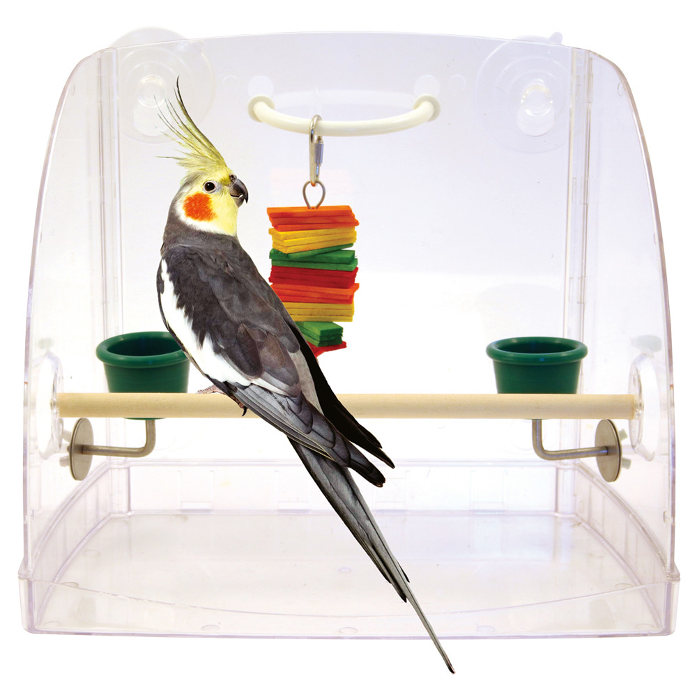 An image of Window Perch & Parrot Play Centre with Feeding Cups