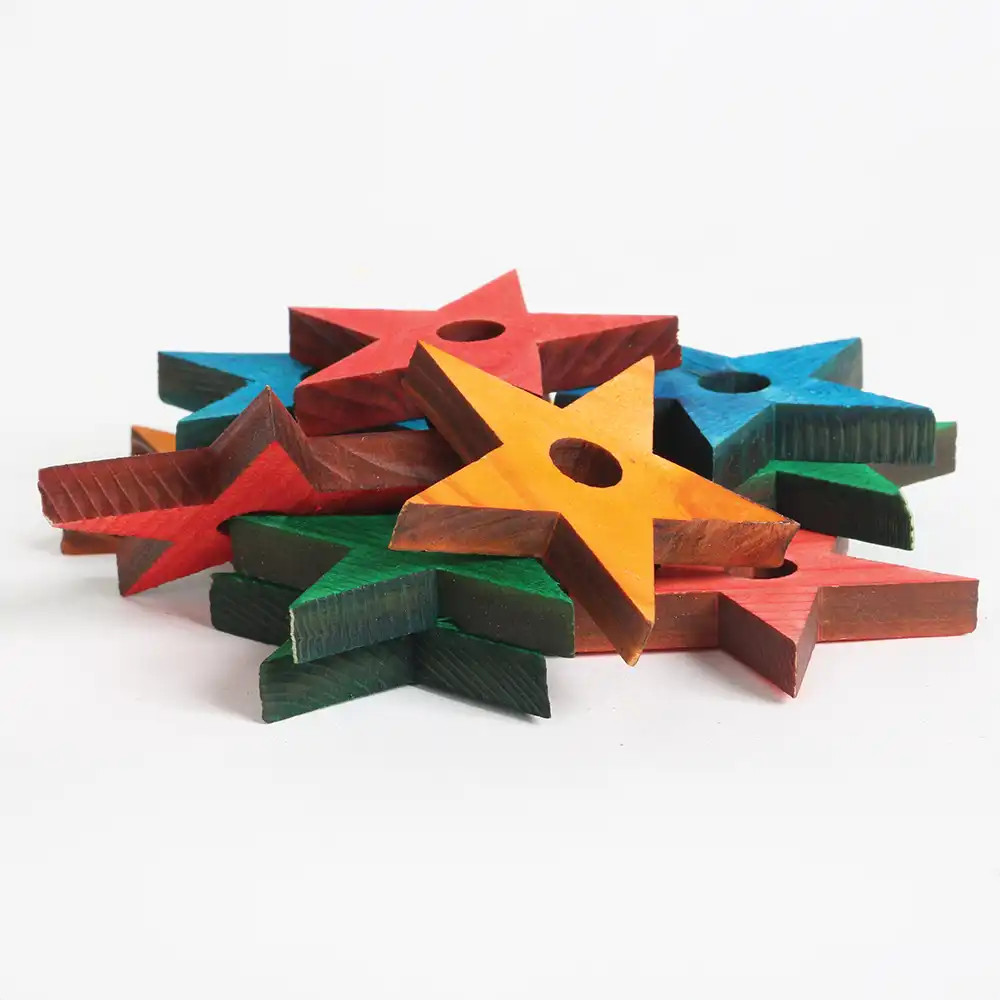 An image of Coloured Pine Wood Stars - Parrot Toy Parts - Pack of 14