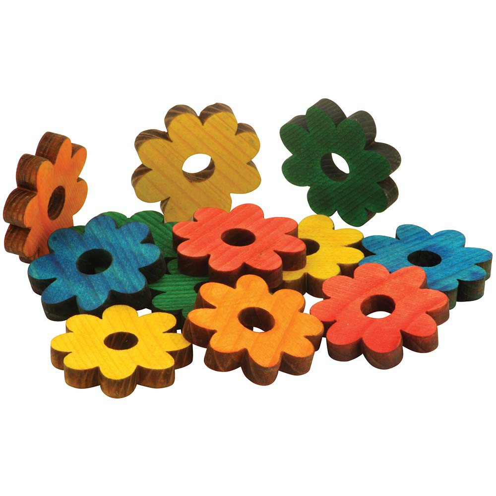 An image of Coloured Pine Wood Daisies - Parrot Toy Parts - 12 Pack