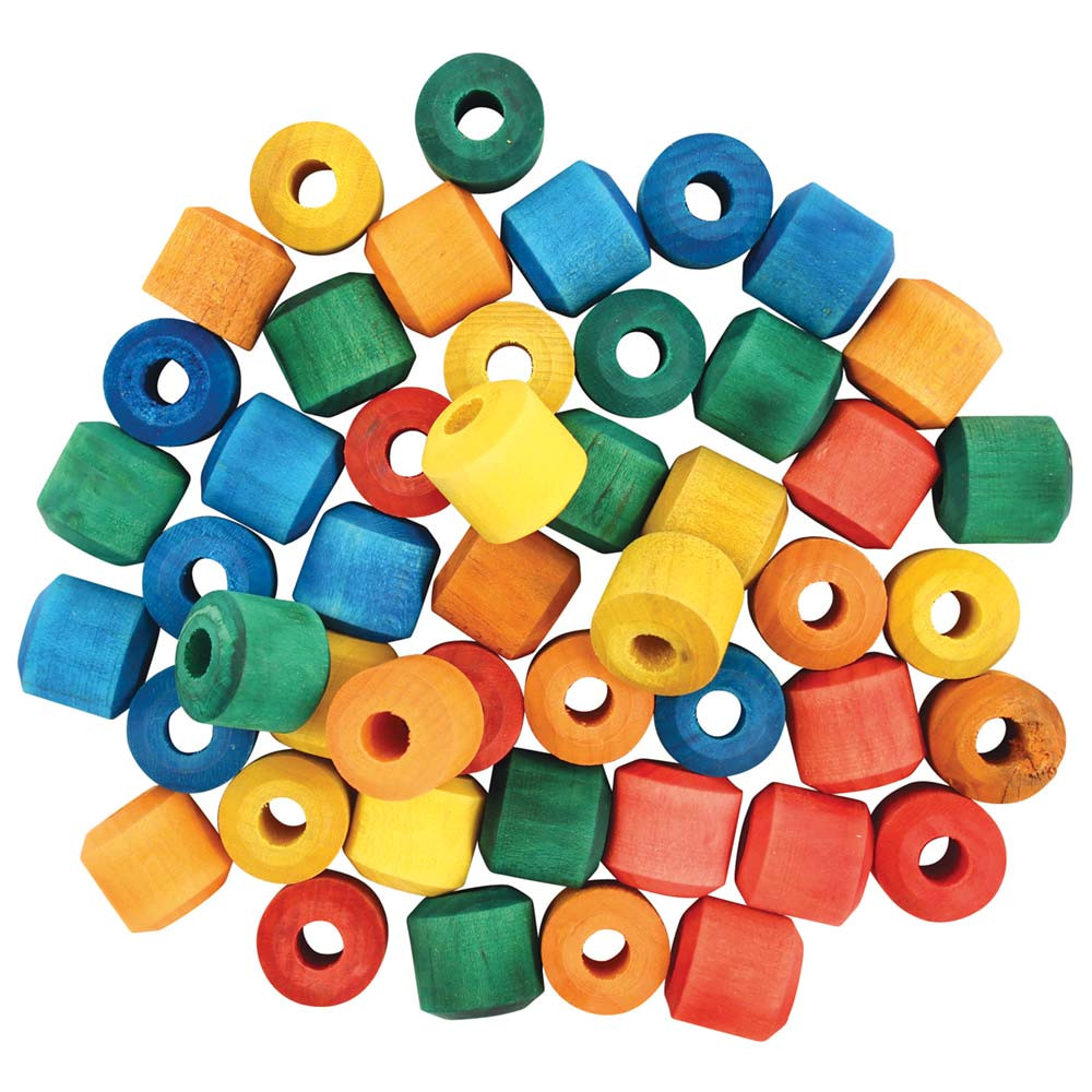 An image of Coloured Wood Barrel Beads - Pack of 48