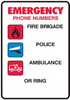 Emergency phone numbers sign