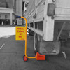 Portable wheel chock in use