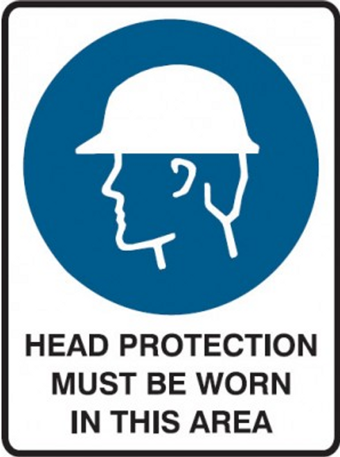 Head protection must be worn in this area sign