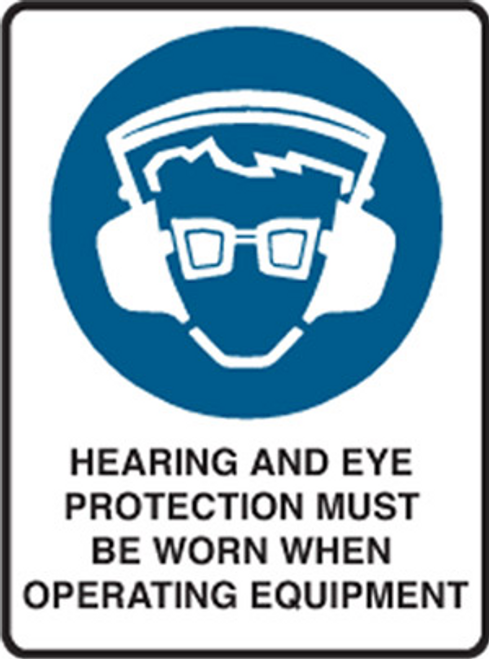 Hearing & eye protection must be worn when operating equipment sign