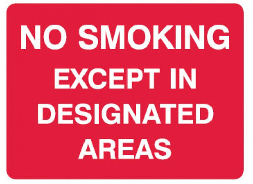 NO SMOKING EXCEPT IN DESIGNATED AREAS (RED/WHITE)