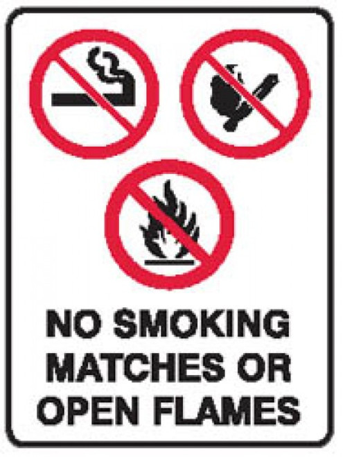 NO SMOKING MATCHES OR OPEN FLAMES SIGN