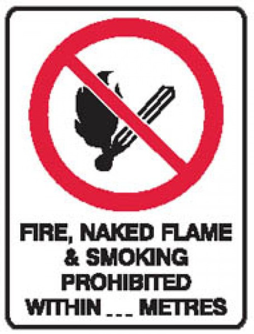 FIRE NAKED FLAME & SMOKING PROHIBITED WITHIN ... METRES