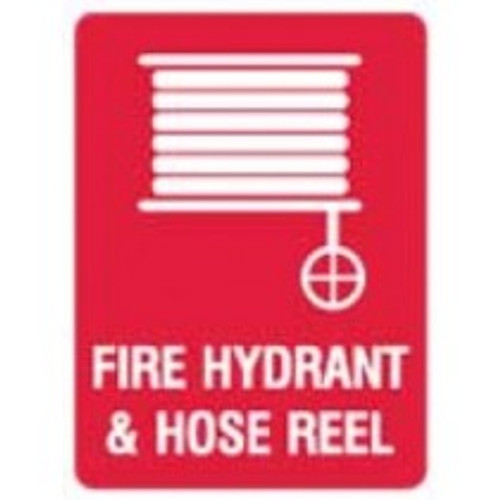 Fire hydrant and hose reel with pictorial sign