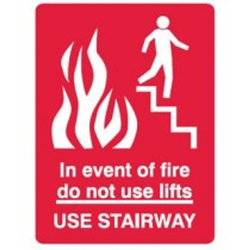 In the event of a fire do not use lifts sign