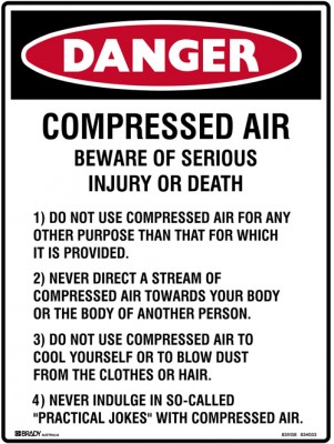 Compressed air beware of serious sign