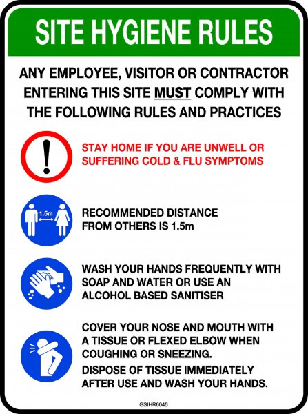 Covid 19 Site hygiene rules signs