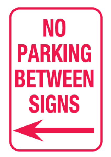 No Parking Between Signs (Arrow Left)