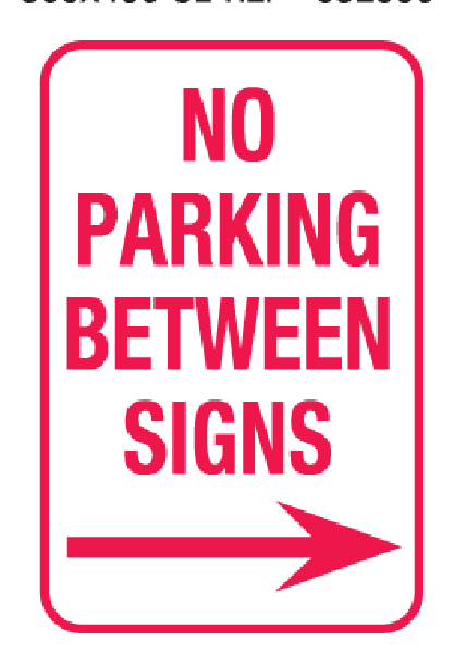 No Parking Between Signs (Arrow Right)