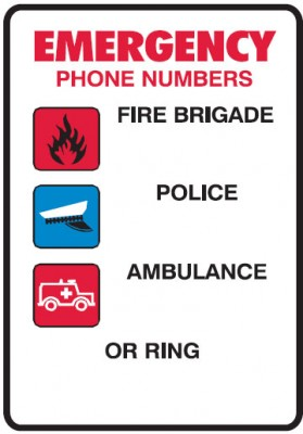 Emergency phone numbers sign