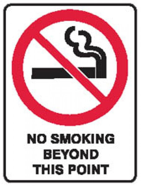 NO SMOKING BEYOND THIS POINT SIGN