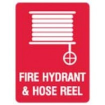 Fire hydrant and hose reel with pictorial sign
