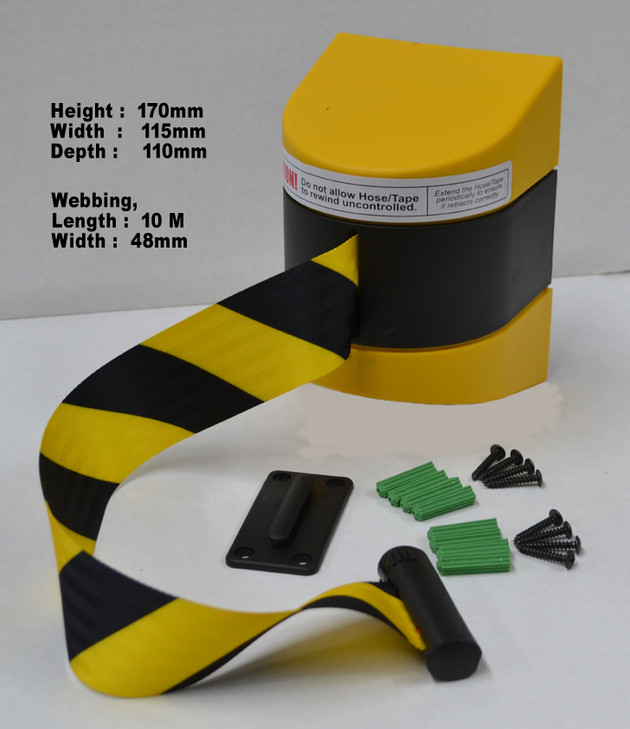 Wall mount retractable barrier with 10metre belt