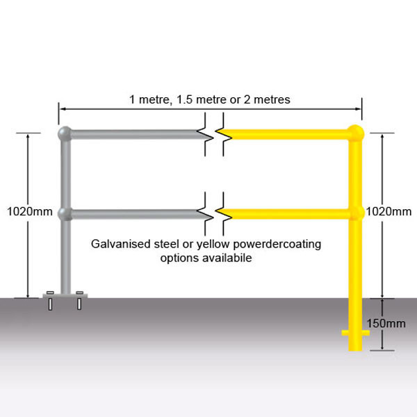 2m long hand rail, bolt down, yellow